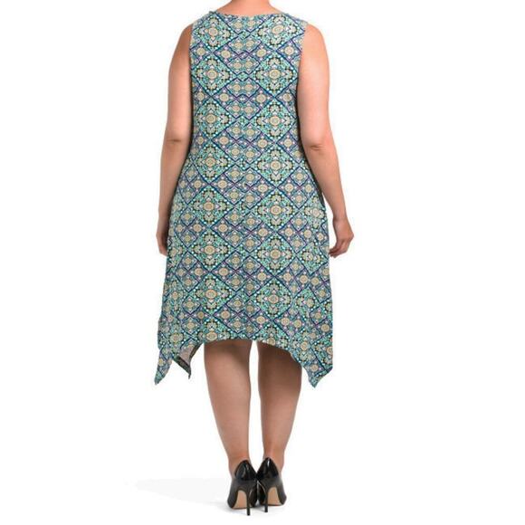 NWT Lucky Brand Women's Plus Patchwork Print Sharkbite Hem Trapeze Midi Dress - Picture 2 of 5